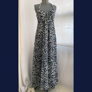 INC International Concepts silk zebra print maxi dress w/chain details